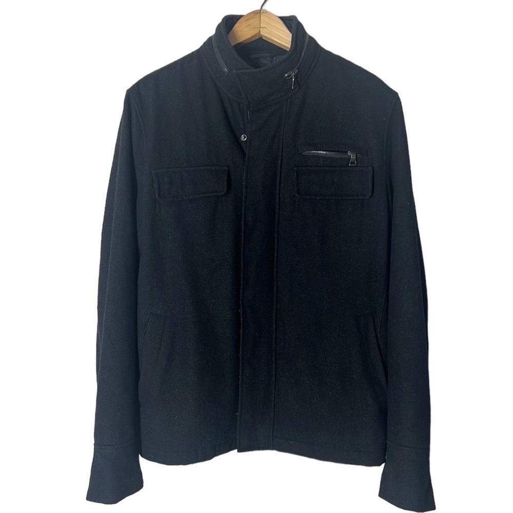 Twentyome mens black wool blend jacket size M Zippers and snaps zip in hoodie